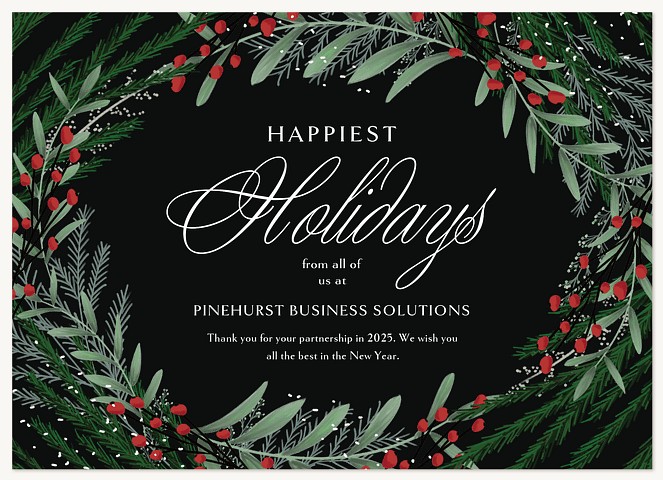 Botanical Wreath Business Holiday Cards