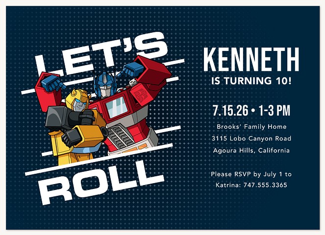 Transformers Let's Roll Kids Birthday Invitations