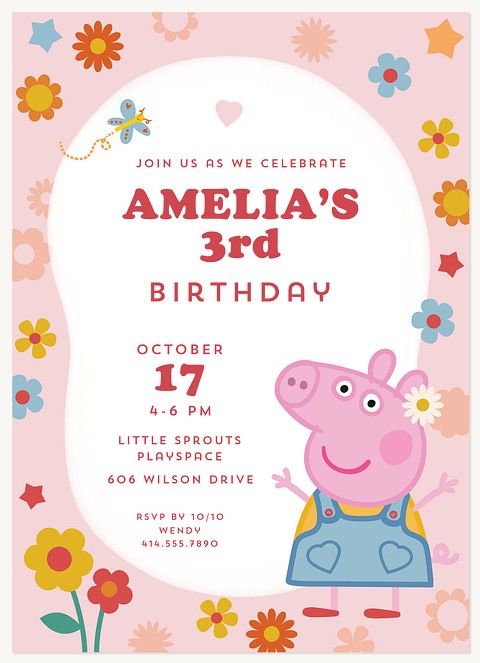 Peppa Pig Flower Power Kids Birthday Invitations