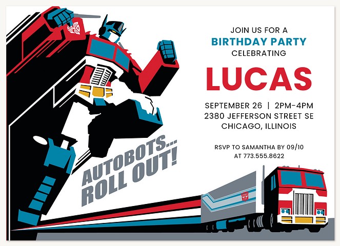 Transformers Roll Out! Kids Birthday Invitations