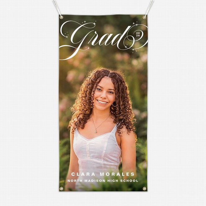 Sparkling Script Graduation Photo Banner  Graduation Banners