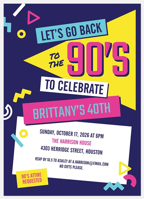 90's Throwback Adult Birthday Invitations