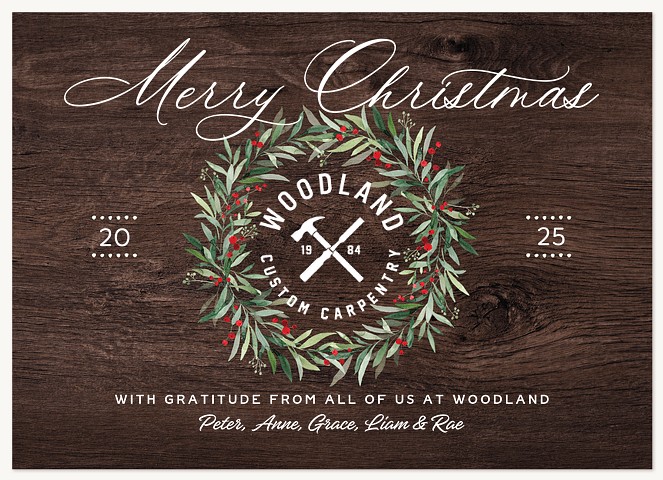 Rustic Center Wreath Business Holiday Cards