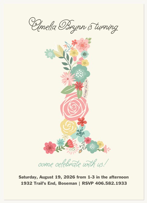 Floral One First Birthday Invitations
