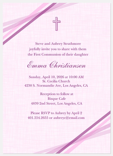 Lilac Ribbons First Communion Invitations