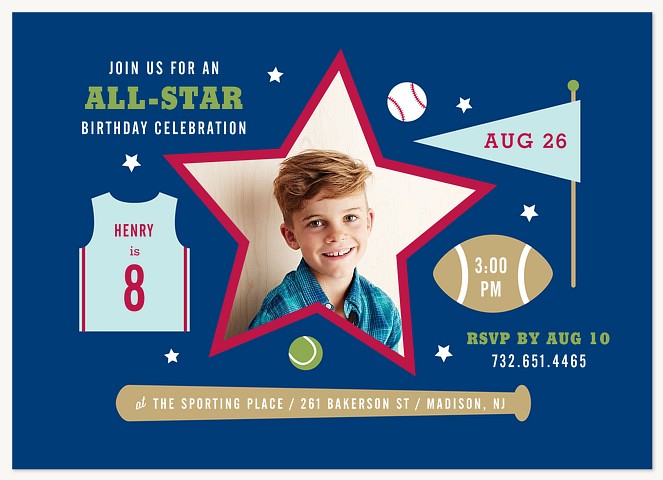 Star Athlete Boy Birthday Party Invitations