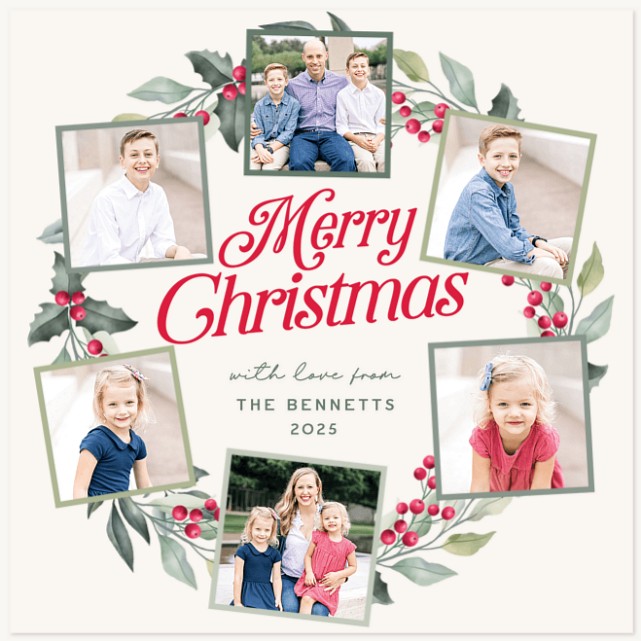 Vintage Holly Personalized Holiday Cards