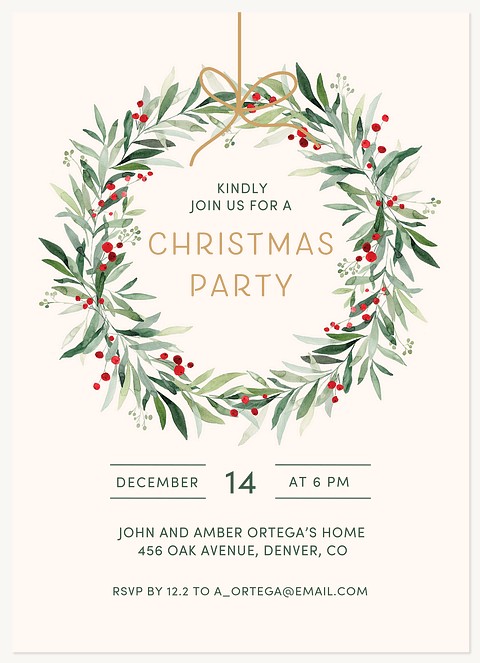 Watercolor Wreath Holiday Party Invitations