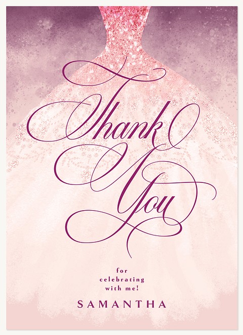 Sparkly Dress Quinceañera Thank You Cards