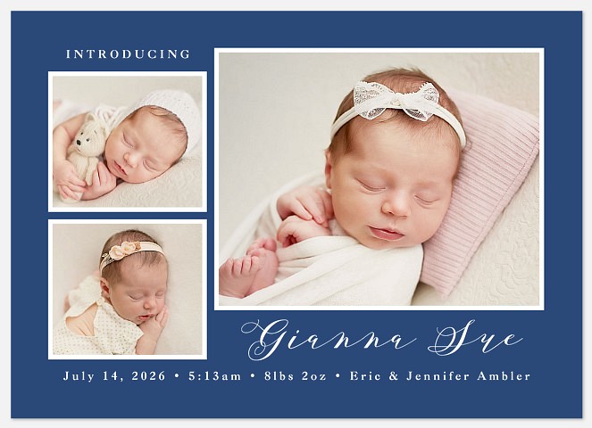 Calligraphic Trio Baby Birth Announcements