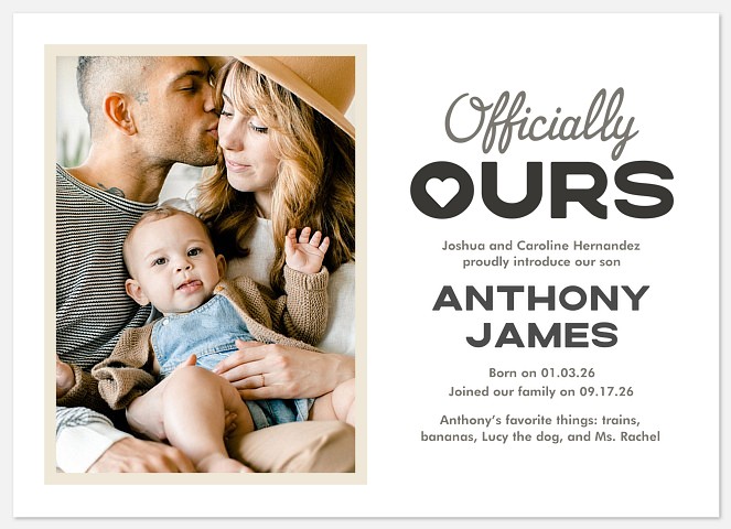 Officially Ours Baby Birth Announcements