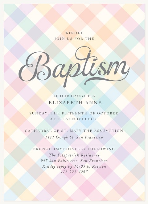 Pastel Gingham Baptisms & Christening Invitations