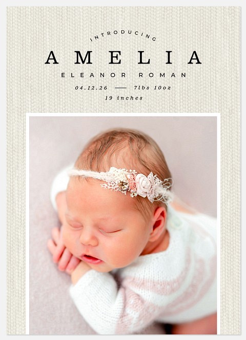 Linen Snapshot Baby Birth Announcements