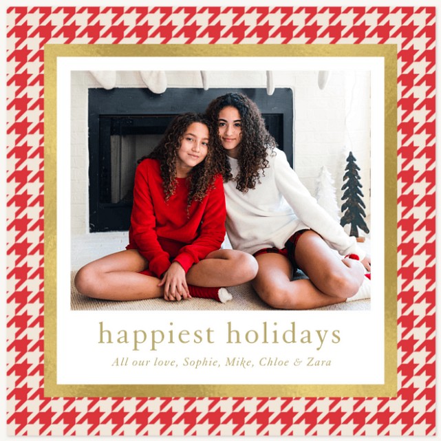 Houndstooth Border Personalized Holiday Cards