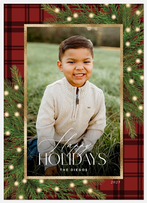 Plaid Greenery Holiday Photo Cards
