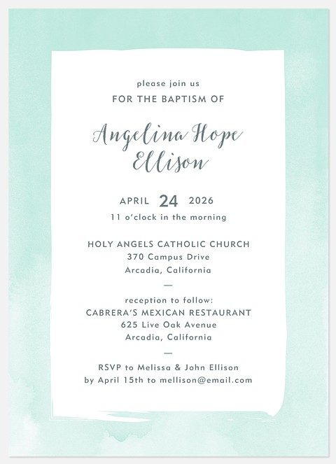 Aquarelle Celebration Baptism Christening Invitations