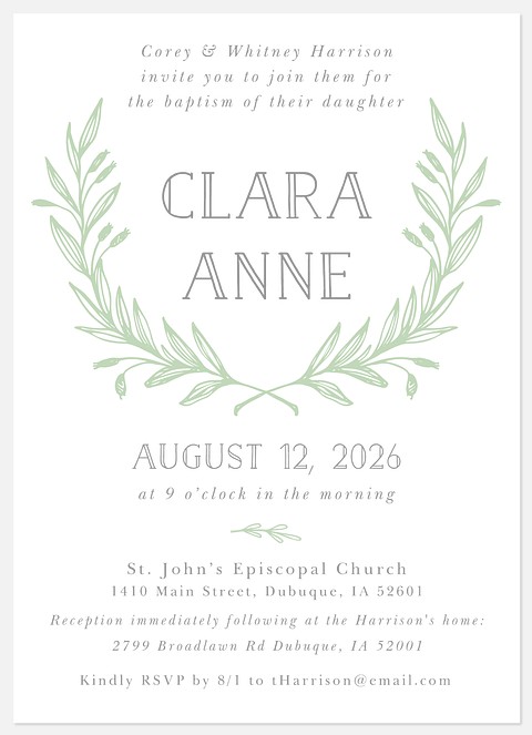 Sweet Laurels Baptism Christening Invitations