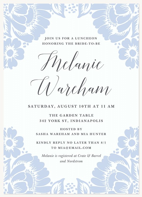 Woodblock Floral Bridal Shower Invitations