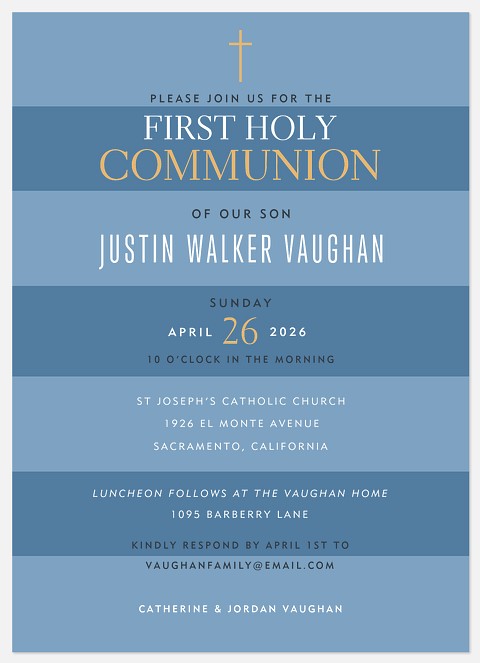 Proud Stripes First Communion Invitations
