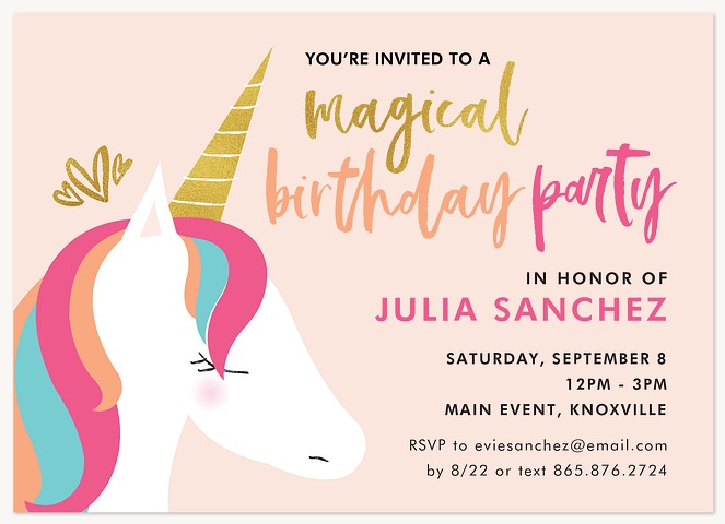 Magical Unicorn Kids Birthday Invitations