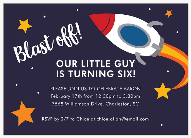 Blast Off Boy Birthday Party Invitations