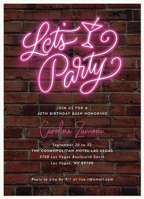 Pink Neon Adult Birthday Party Invitations