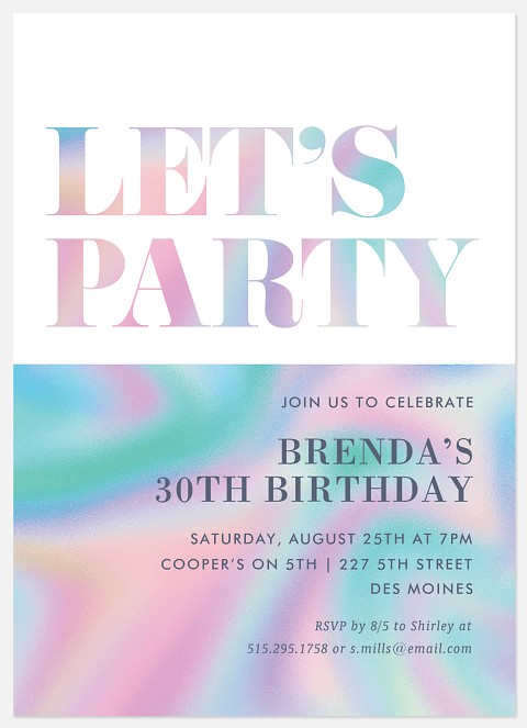 Holo Rainbow Adult Birthday Invitations