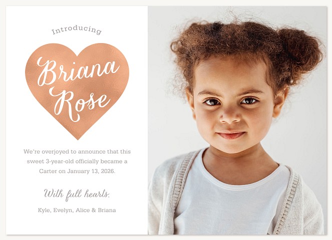 Rose Gold Heart Adoption Announcements