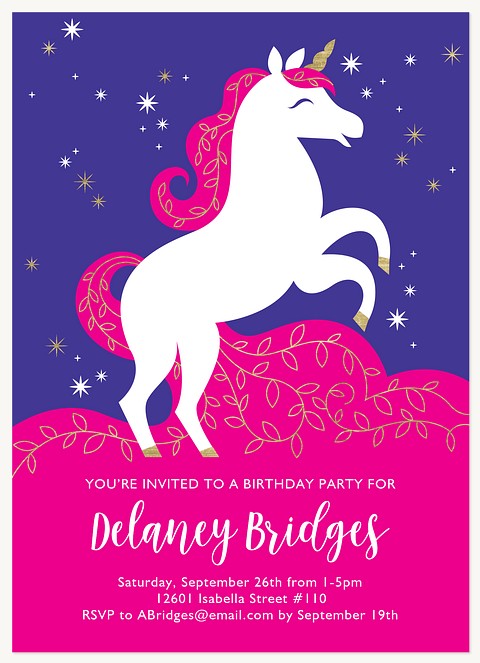 Fanciful Unicorn Kids Birthday Invitations