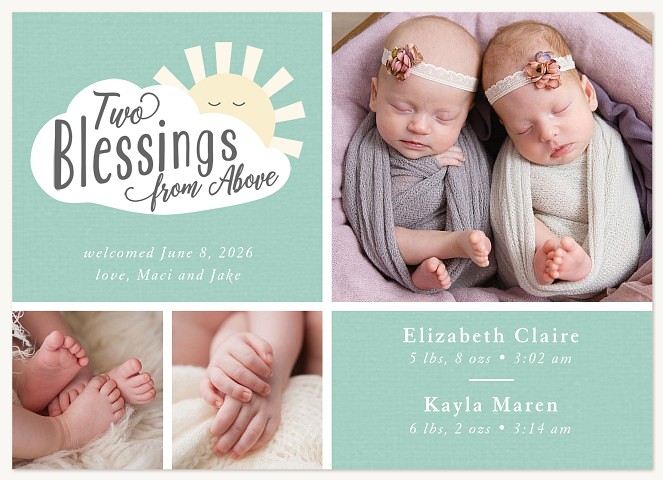Two Blessings Twin Birth Announcements