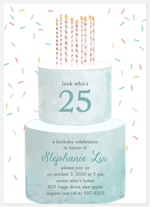 Watercolor Cake Adult Birthday Invitations