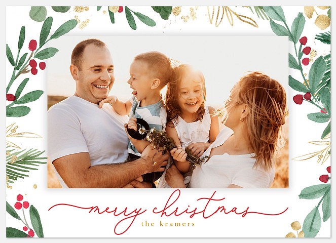 Golden Holly Holiday Photo Cards