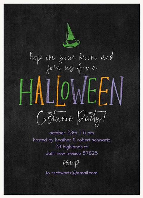 Hop On Your Broom Halloween Party Invitations