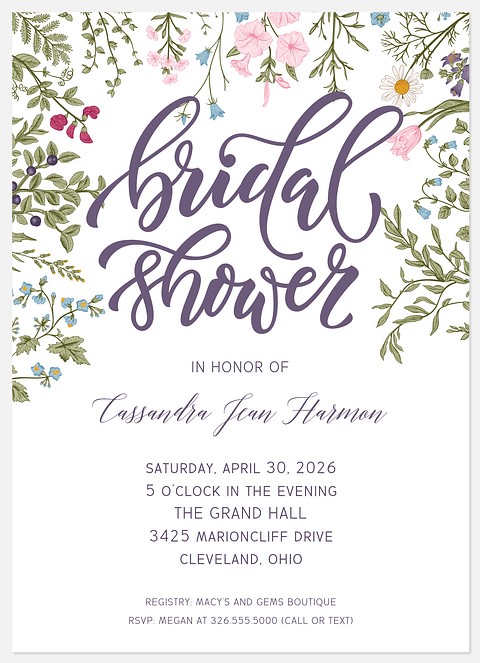 Wildflower Sprig Bridal Shower Invitations