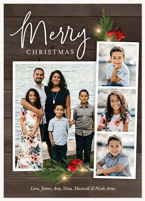 Rustic Photo Strip Personalized Holiday Cards