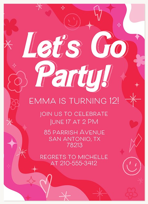 Pink Disco Party Kids Birthday Invitations