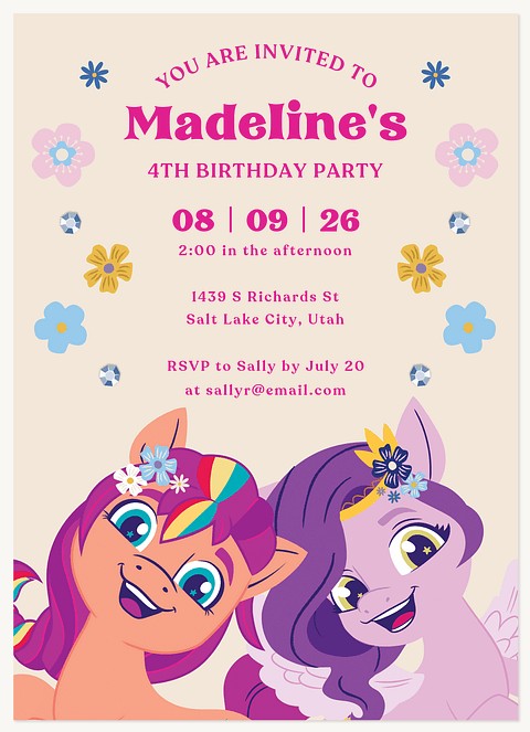 My Little Pony Colorful Flowers Kids Birthday Invitations