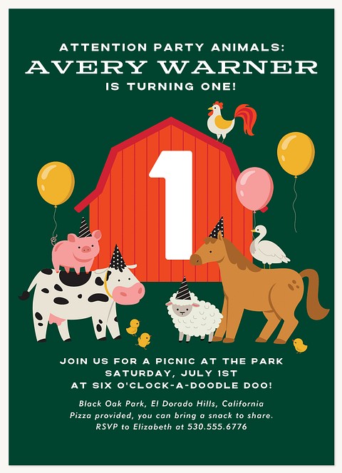 Party Animals Kids Birthday Invitations