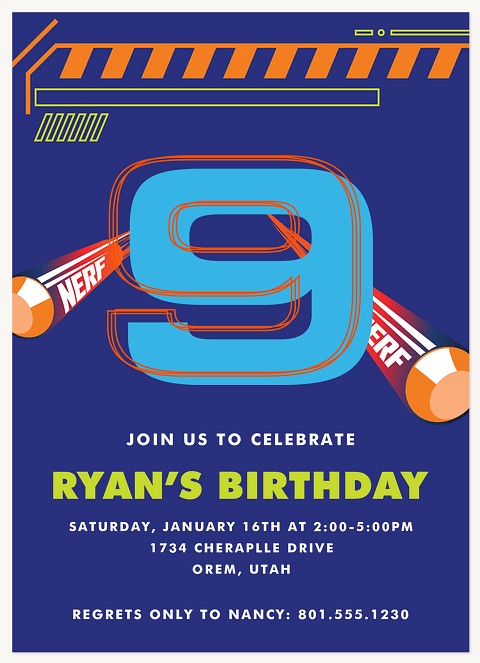 Nerf Bold Number Kids Birthday Invitations