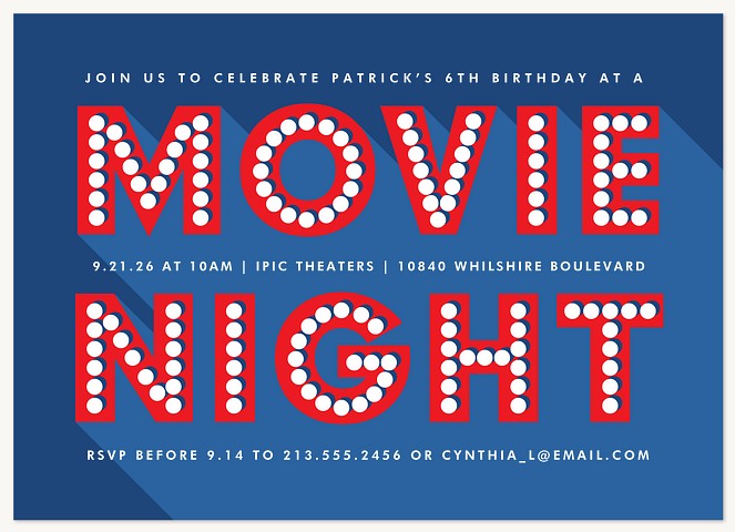 Movie Marquee Kids Birthday Invitations