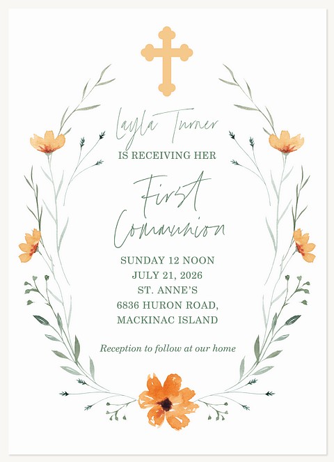 Watercolor Poppies First Communion Invitations