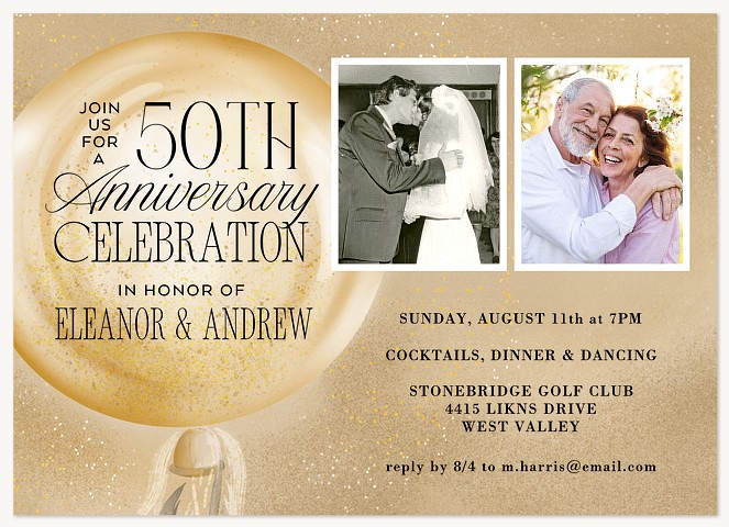 Gold Iridescent Balloon Wedding Anniversary Invitations