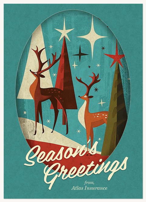 Retro Deer Business Holiday Cards