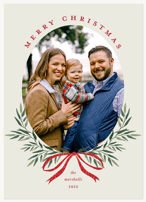 Greenery Oval Personalized Holiday Cards