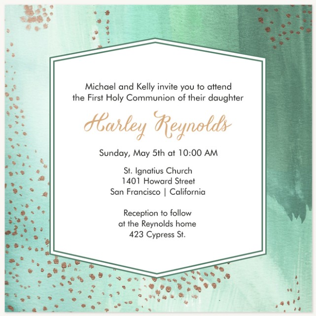 Mod Watercolor First Communion Invitations