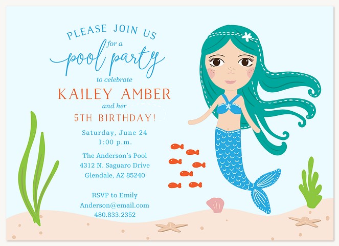 Little Mermaid Kids Birthday Invitations