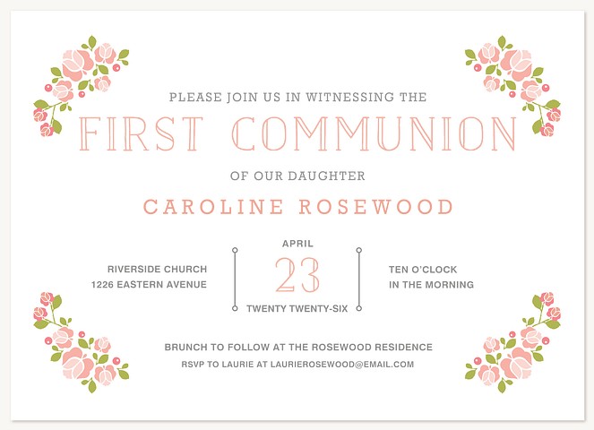 Petite Roses First Communion Invitations