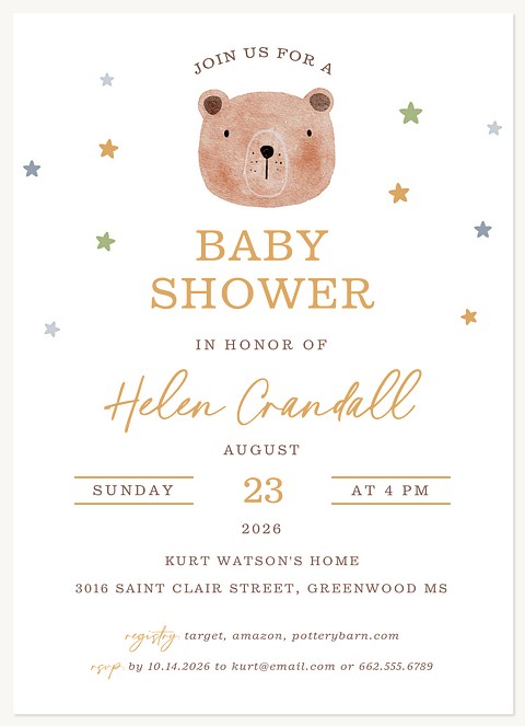 Bear Face Baby Shower Invites