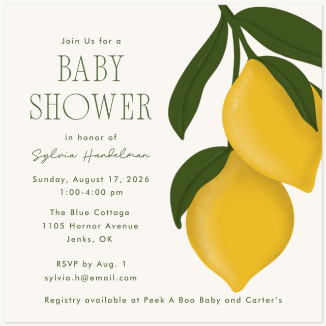 Lemon Shower Baby Shower Invites