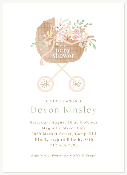 Floral Stroller Baby Shower Invites